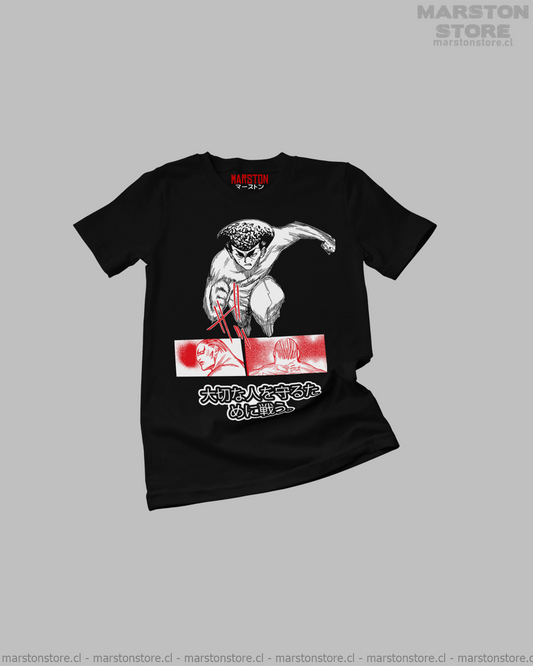 Polera negra Hunter x Hunter con diseño de Knuckle Bine