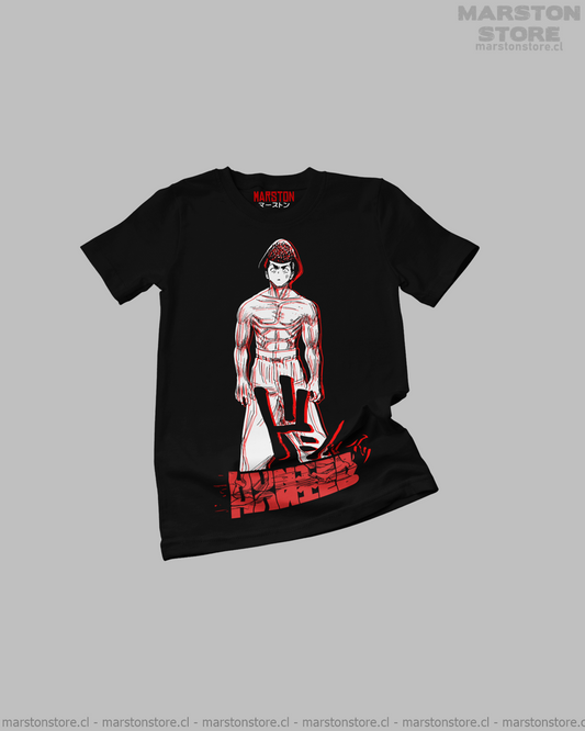 Polera negra Hunter x Hunter con diseño de Knuckle Bine