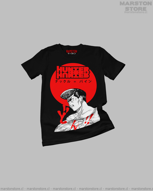 Polera negra Hunter x Hunter con diseño de Knuckle Bine