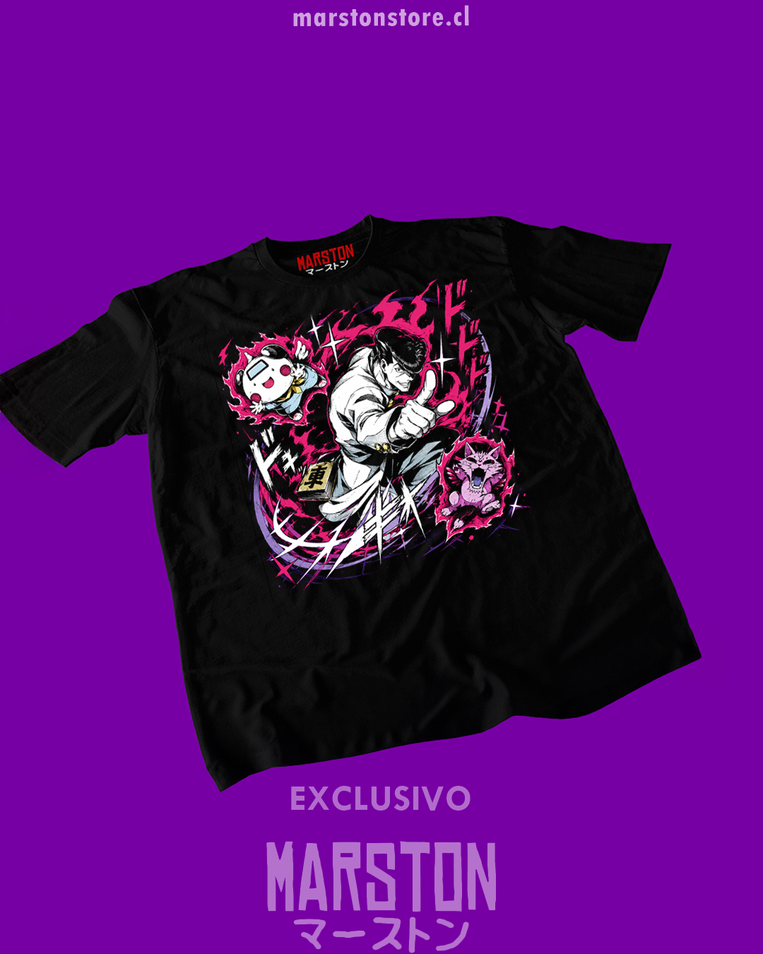 Polera negra Hunter x Hunter con diseño de Knuckle Bine