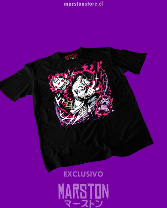 Polera negra Hunter x Hunter con diseño de Knuckle Bine