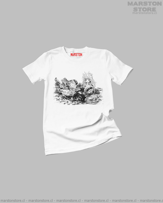 Polera blanca Hunter x Hunter con Komugi y Meruem