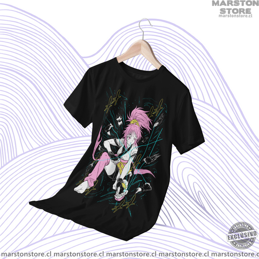 Polera negra Hunter x Hunter con diseño de Machi Komachine