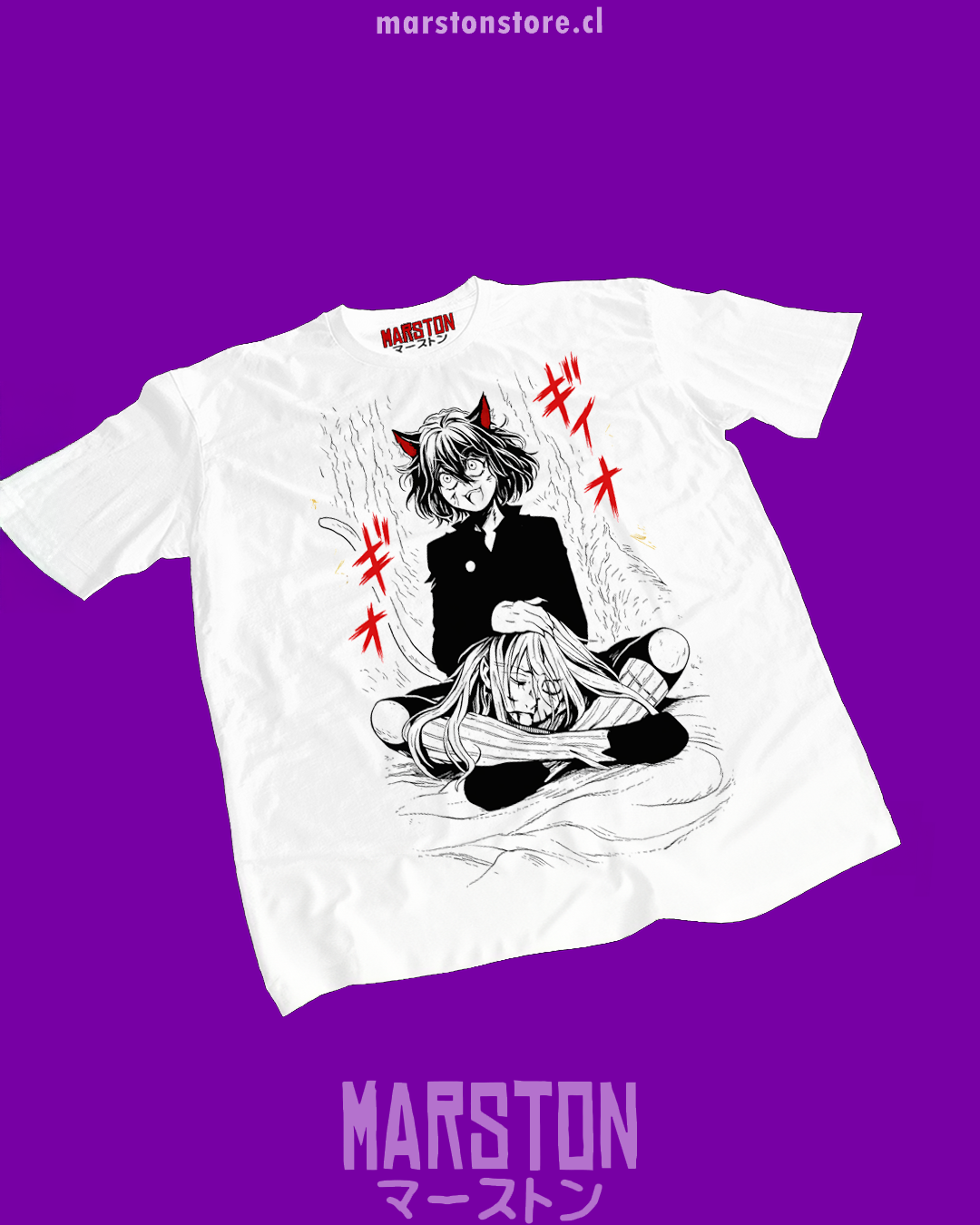 Polera blanca Hunter x Hunter con diseño de Neferpitou