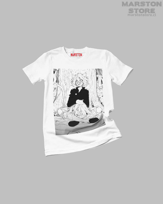 Polera blanca Hunter x Hunter con Neferpitou y Kite