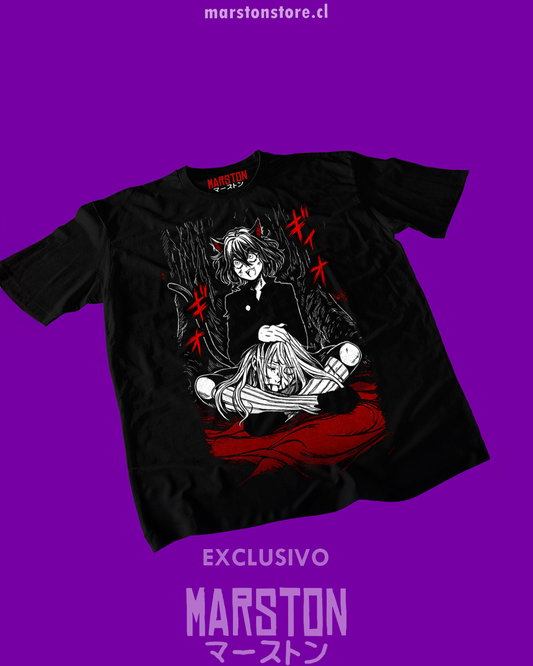 Polera negra Hunter x Hunter con Neferpitou y Kite