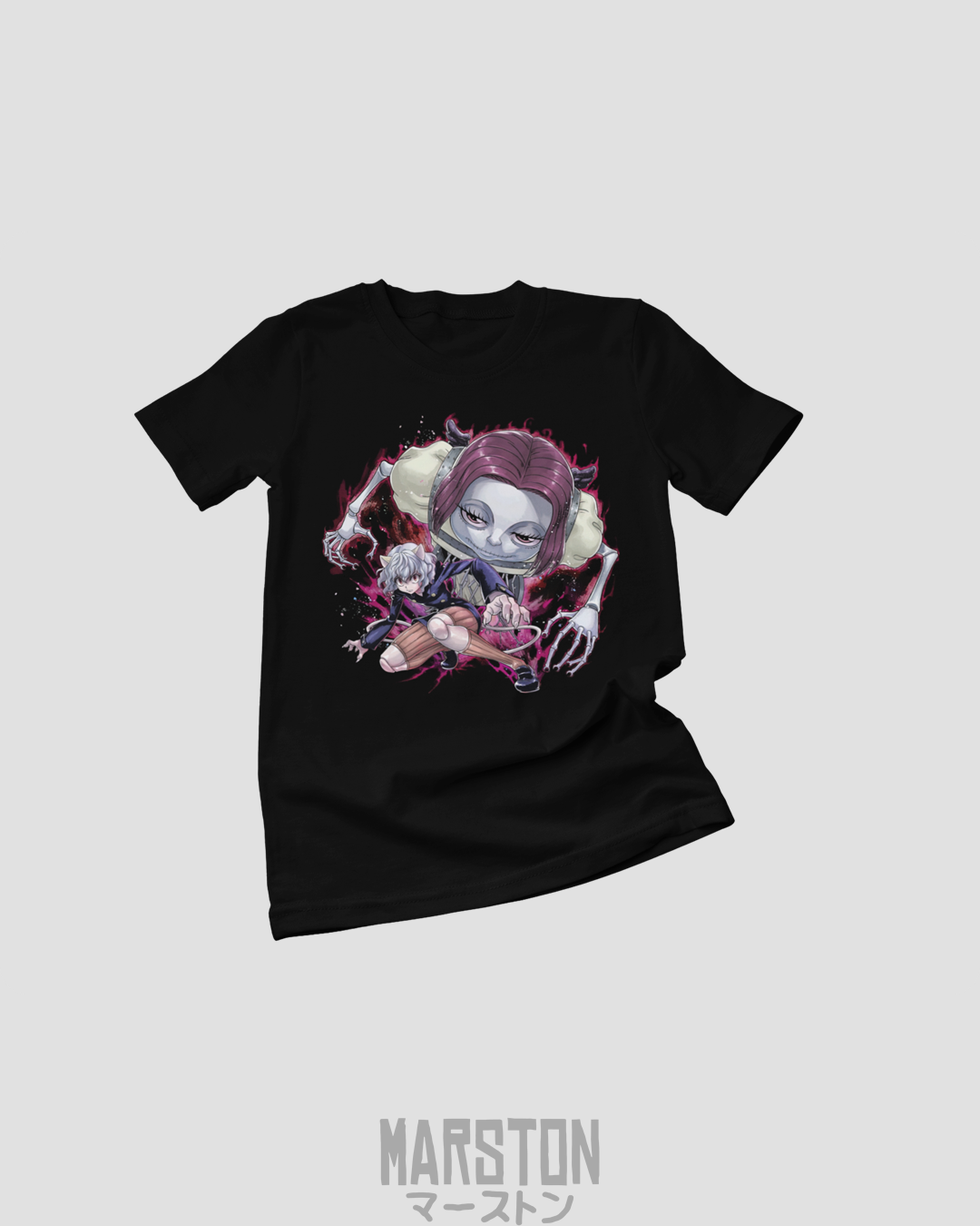 Polera negra Hunter x Hunter con diseño de Neferpitou