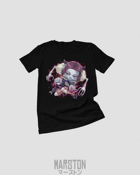 Polera negra Hunter x Hunter con diseño de Neferpitou