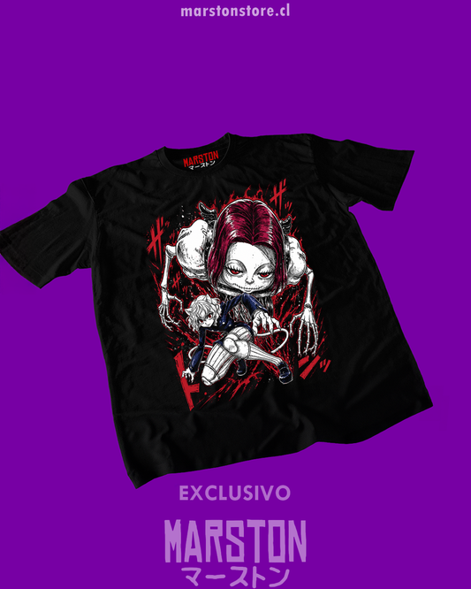 Polera negra Hunter x Hunter con diseño de Neferpitou