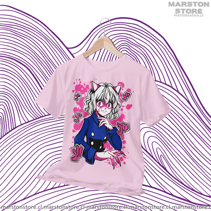 Polera rosada Hunter x Hunter con diseño de Neferpitou