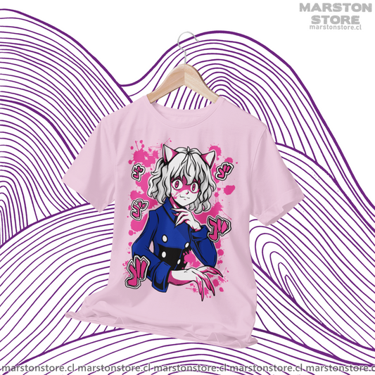Polera rosada Hunter x Hunter con diseño de Neferpitou