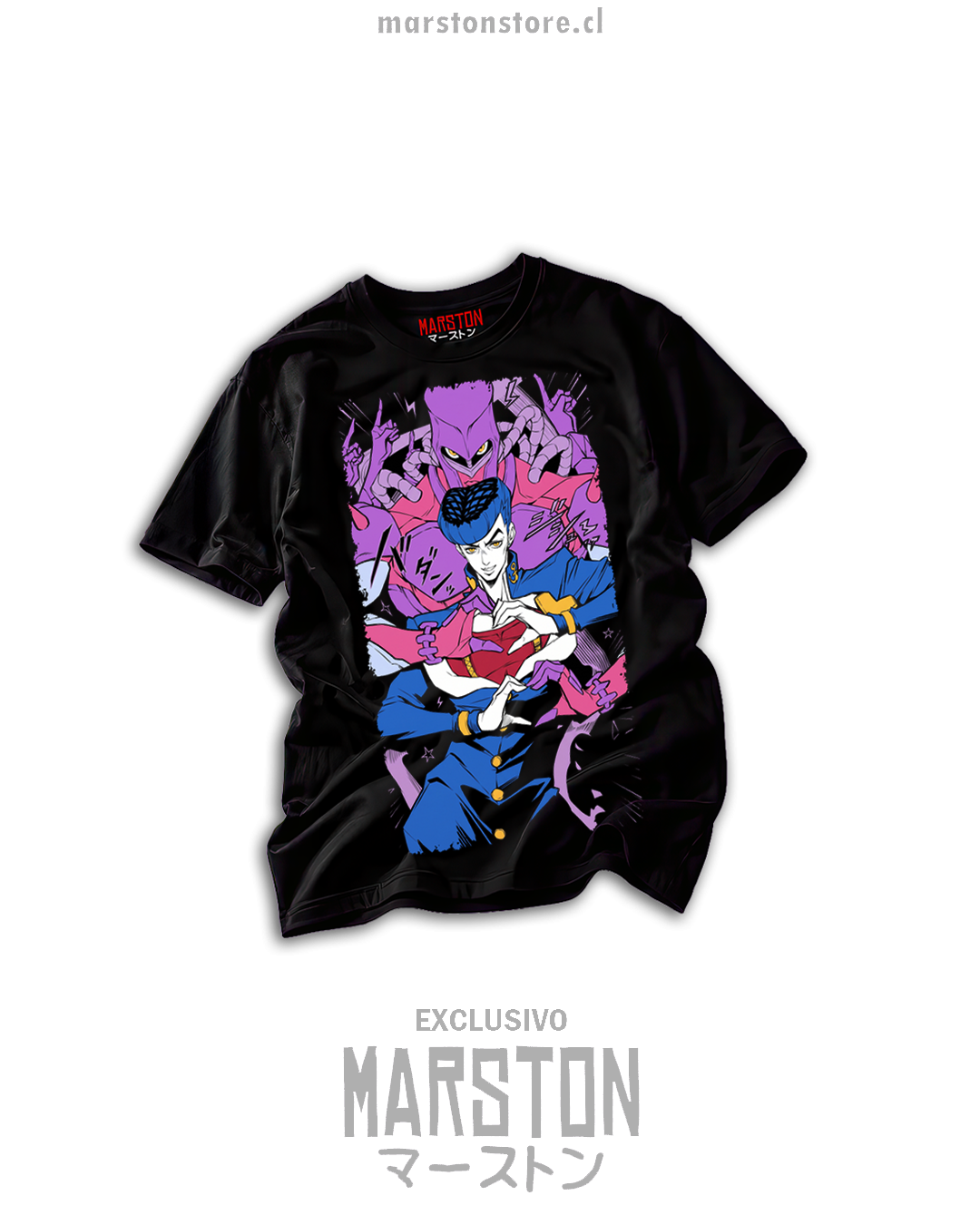 Polera Jojo's Bizarre Adventure - Josuke Higashikata y Crazy Diamond negra