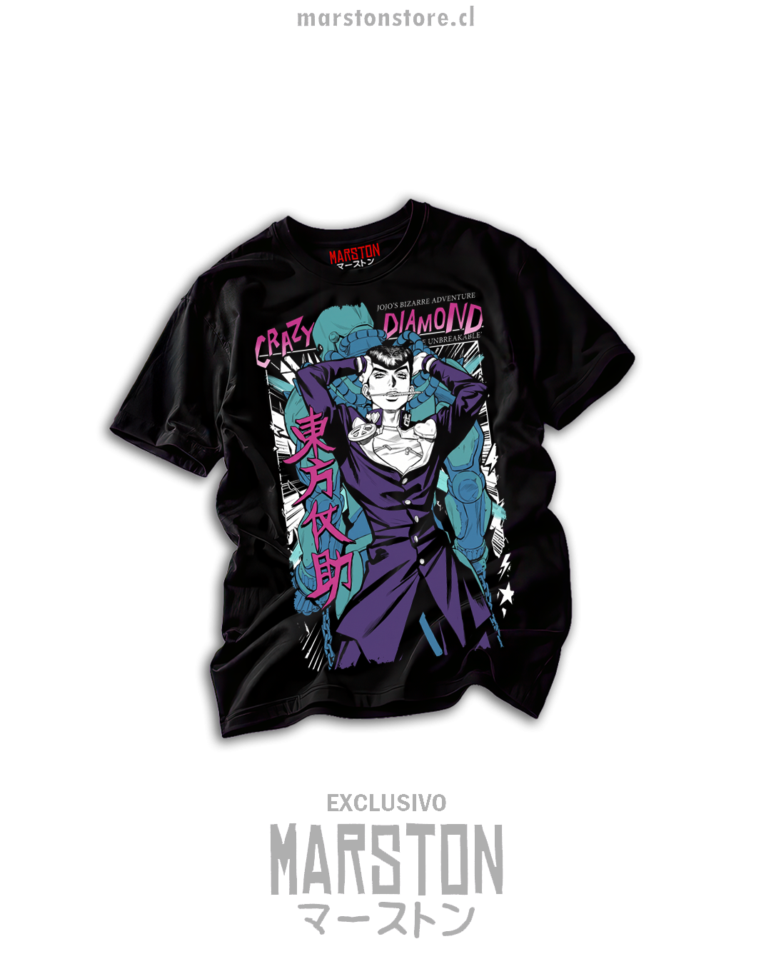 Polera Jojo's Bizarre Adventure - Josuke Higashikata y Crazy Diamond negra