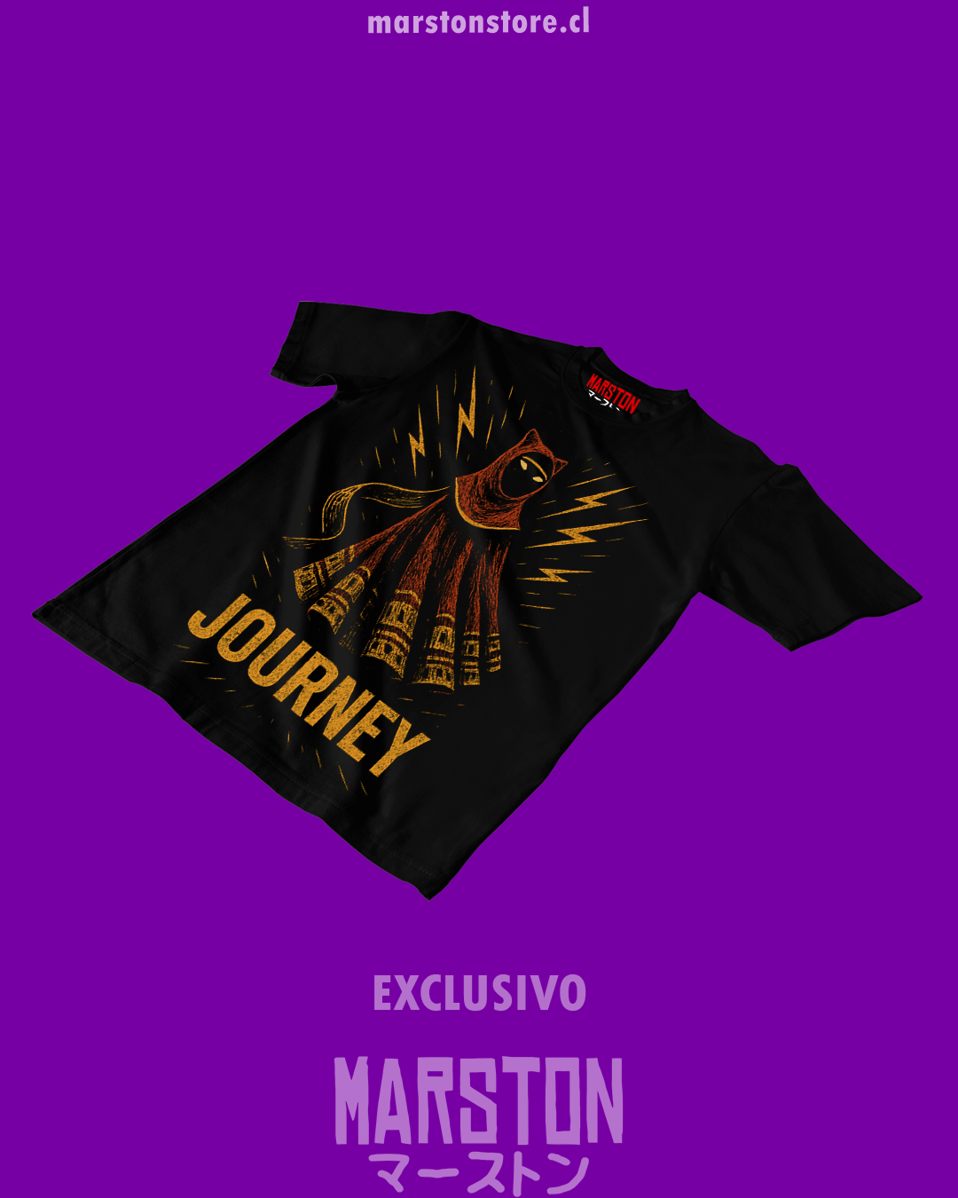 Polera negra con diseño de Journey