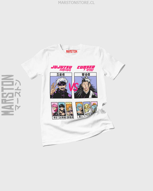 Polera blanca con diseño de Jujutsu Kaisen