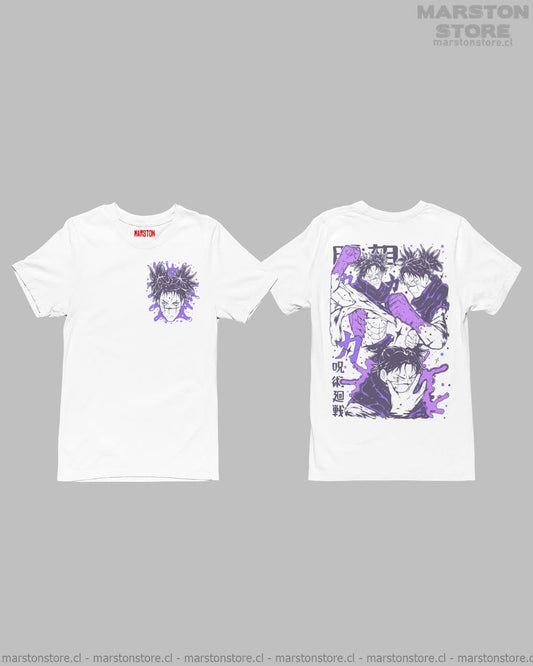 Polera blanca Jujutsu Kaisen con Choso, diseño frontal y espalda