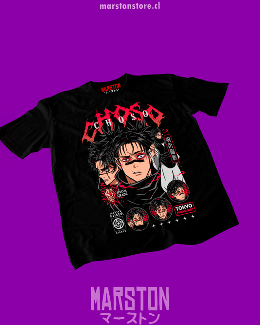 Polera negra Jujutsu Kaisen con diseño de Choso