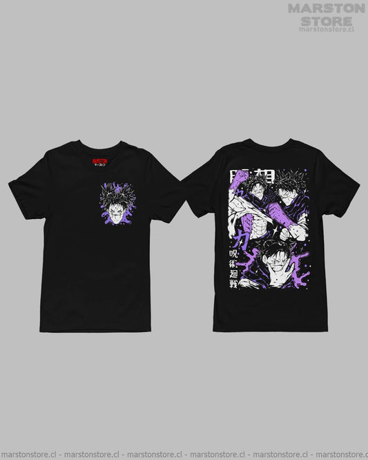 Polera negra Jujutsu Kaisen con Choso, diseño frontal y espalda