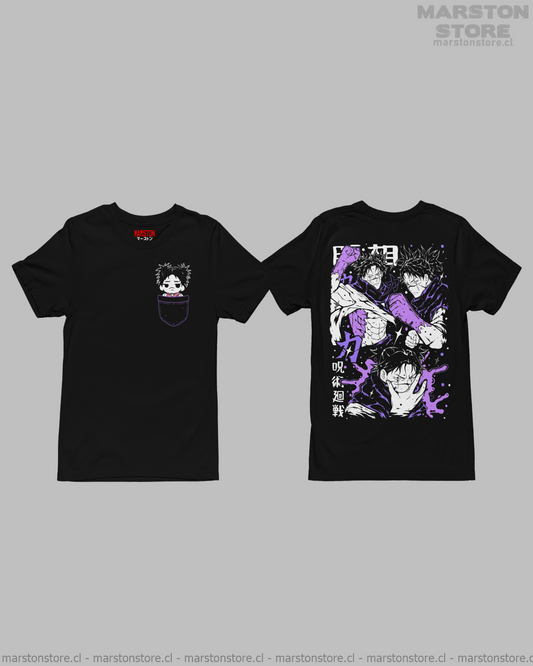 Polera negra Jujutsu Kaisen con Choso, diseño frontal y espalda