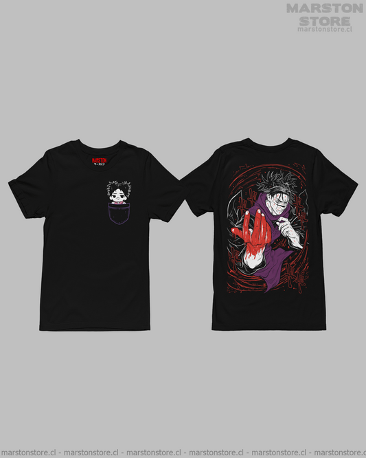 Polera negra Jujutsu Kaisen con Choso, diseño frontal y espalda