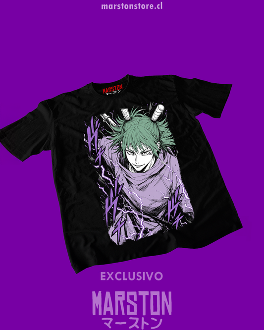 Polera negra Jujutsu Kaisen con diseño de Hajime Kashimo