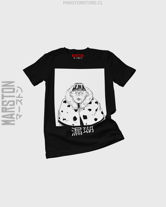 Polera negra Jujutsu Kaisen con diseño de Jogo