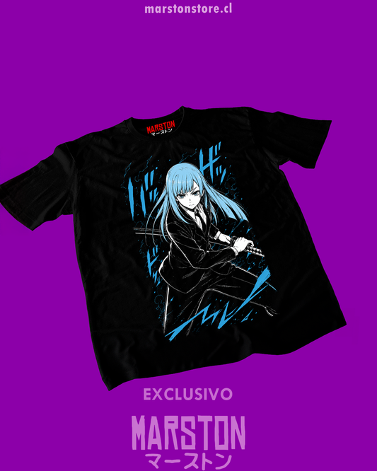 Polera negra Jujutsu Kaisen con diseño de Kasumi Miwa