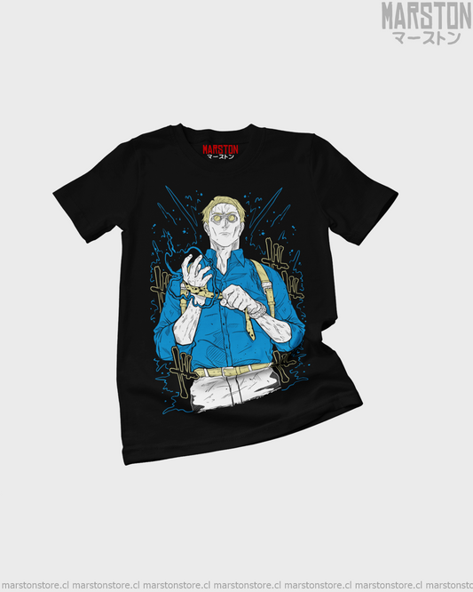 Polera negra Jujutsu Kaisen con diseño de Kento Nanami