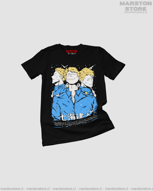 Polera negra Jujutsu Kaisen con diseño de Kento Nanami