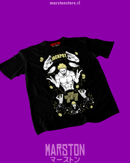 Polera negra Jujutsu Kaisen con diseño de Kinji Hakari