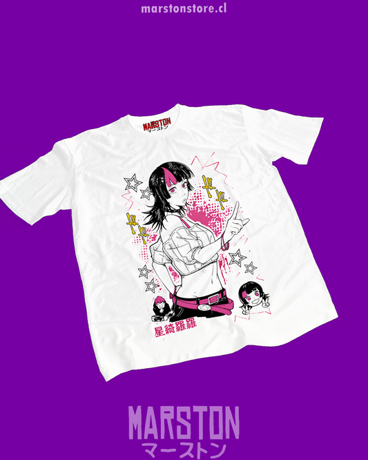 Polera blanca Jujutsu Kaisen con diseño de Kirara Hoshi