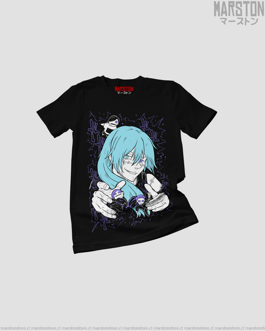 Polera negra Jujutsu Kaisen con diseño de Mahito