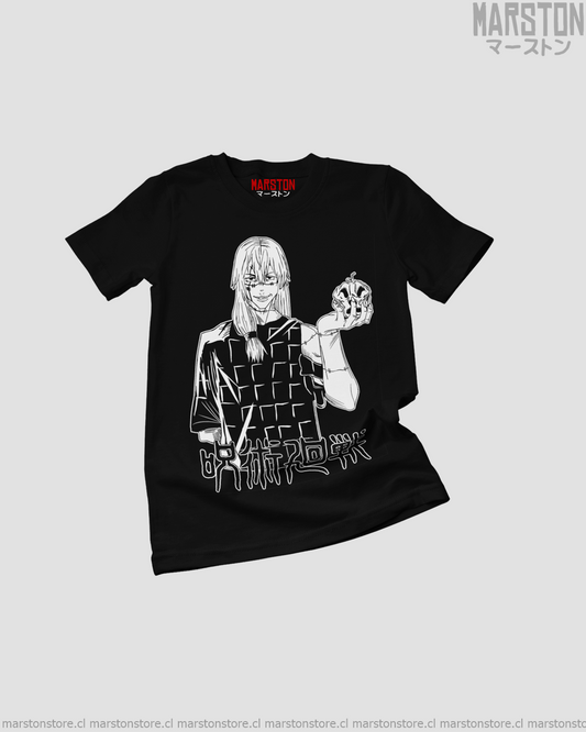 Polera negra Jujutsu Kaisen con diseño de Mahito