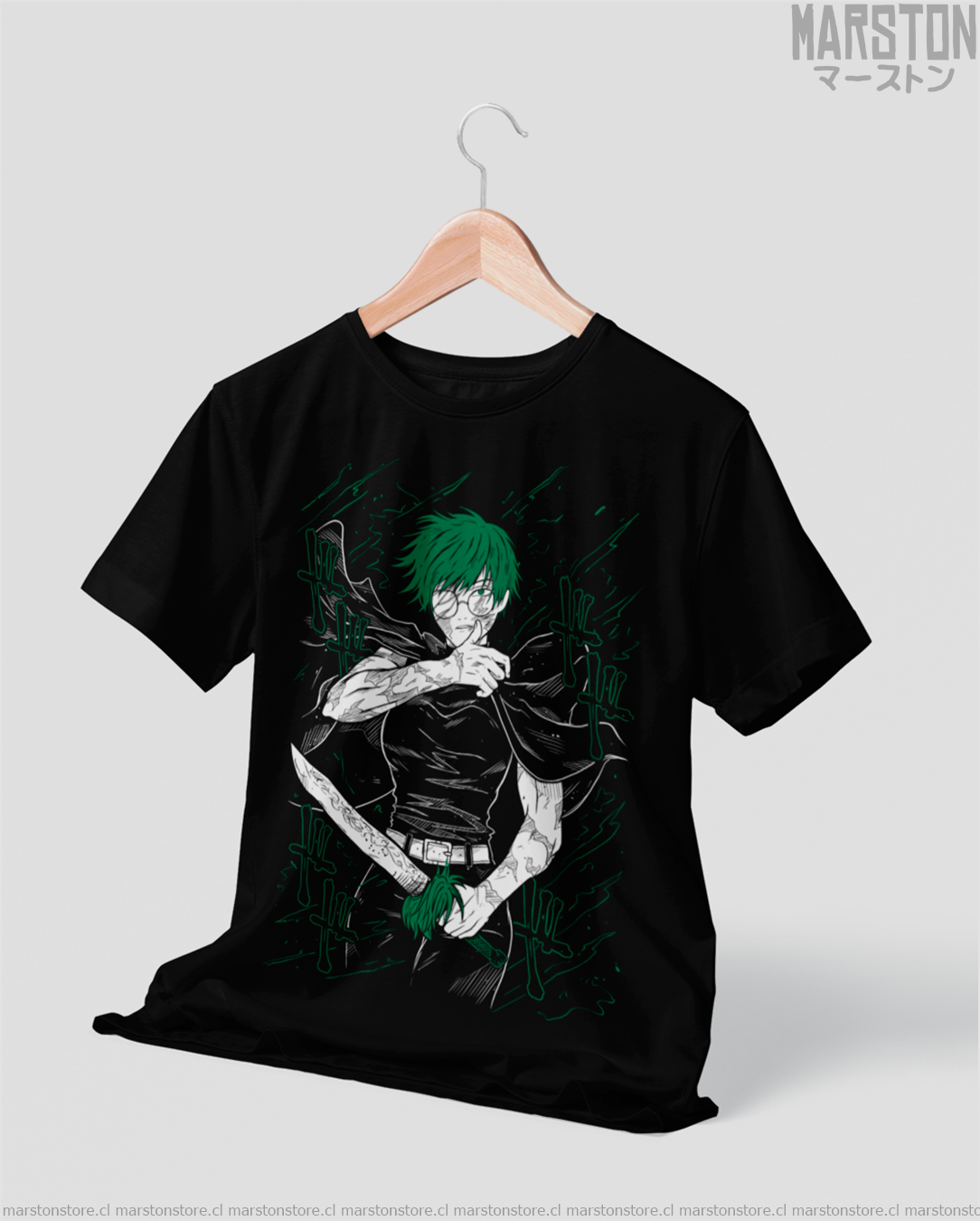 Polera negra Jujutsu Kaisen con diseño de Maki Zenin