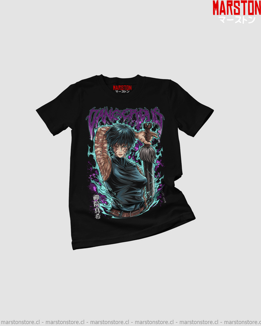 Polera negra Jujutsu Kaisen con diseño de Maki Zenin