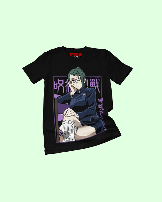 Polera negra Jujutsu Kaisen con diseño de Maki Zenin