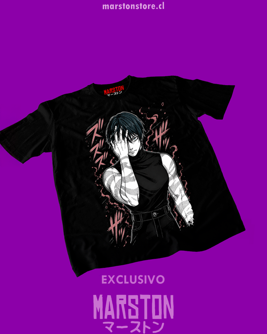Polera negra Jujutsu Kaisen con diseño de Maki Zenin