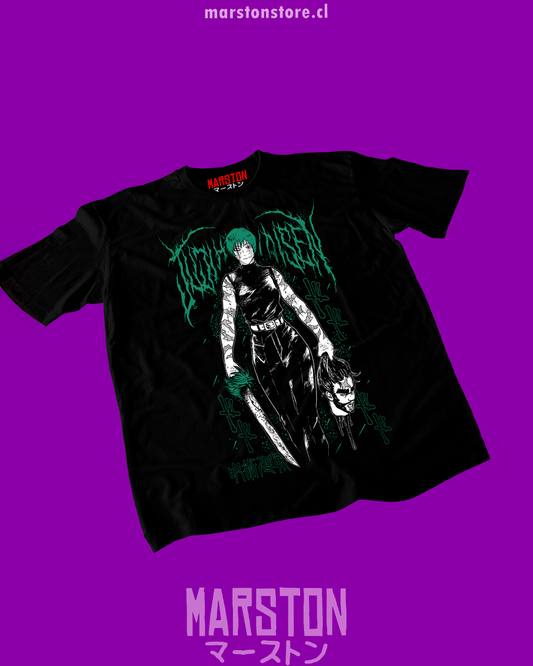 Polera negra Jujutsu Kaisen con diseño de Maki Zenin