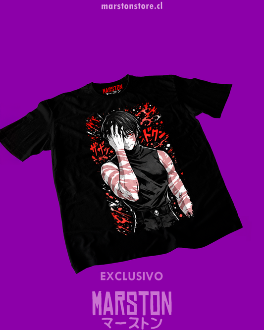 Polera negra Jujutsu Kaisen con diseño de Maki Zenin