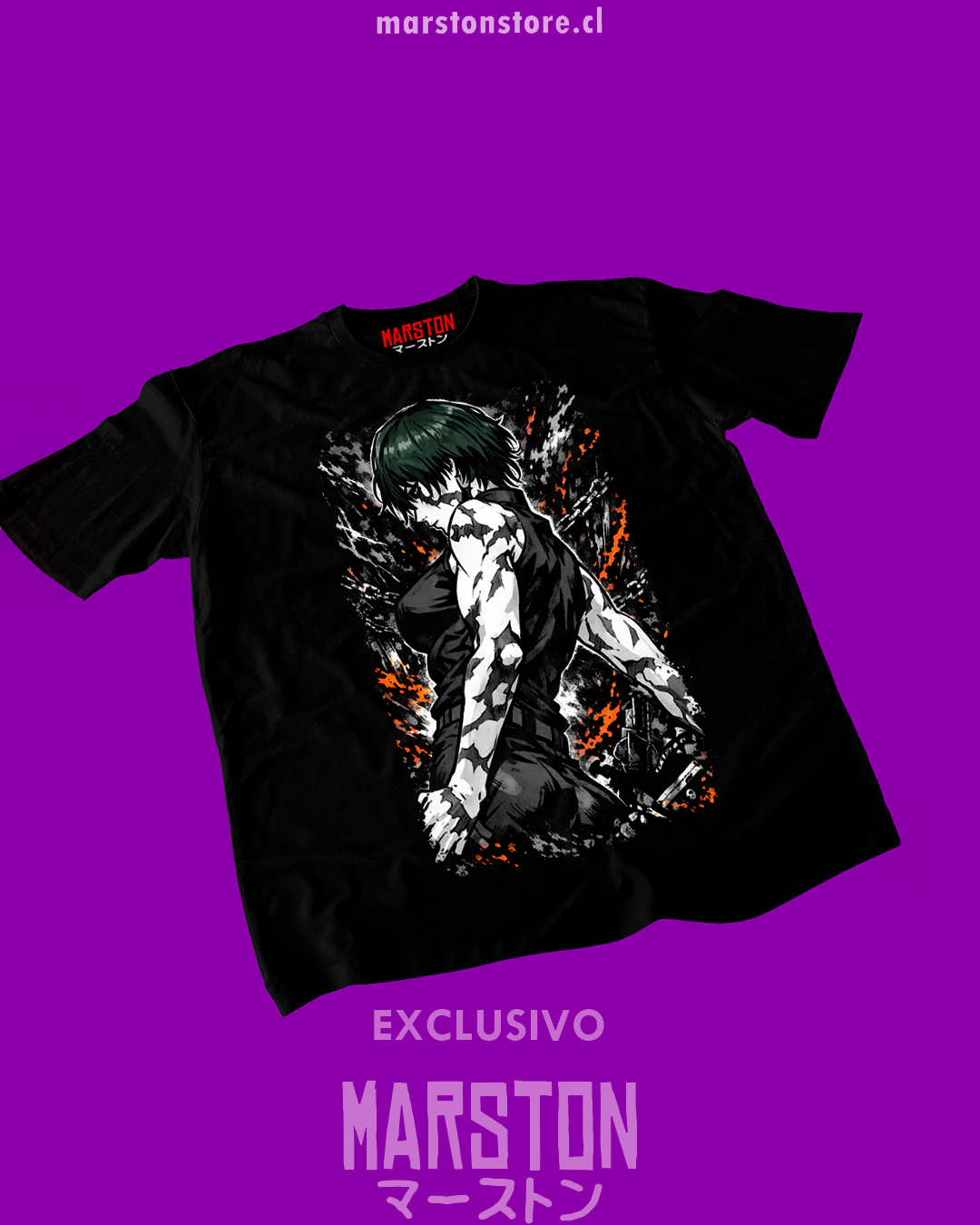 Polera negra Jujutsu Kaisen con diseño de Maki Zenin