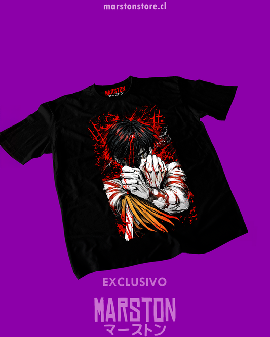 Polera negra Jujutsu Kaisen con diseño de Maki Zenin