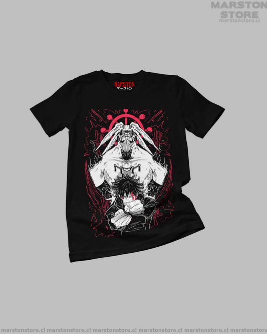 Polera negra Jujutsu Kaisen con Megumi Fushiguro y Mahoraga