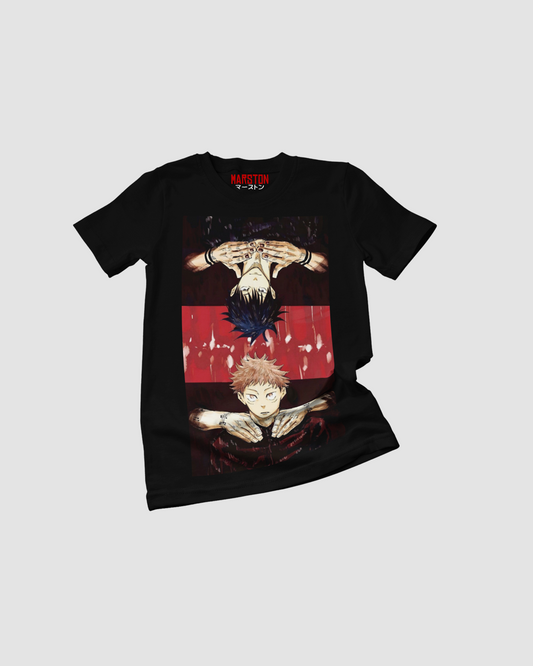 Polera negra Jujutsu Kaisen con Megumi Fushiguro y Yuji Itadori