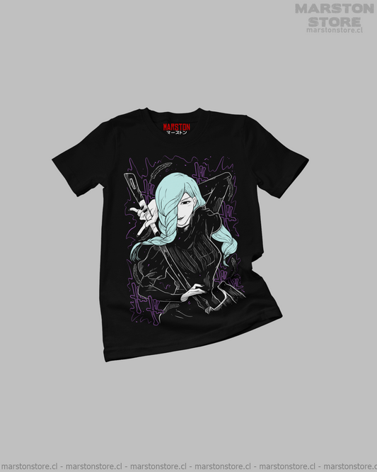 Polera negra Jujutsu Kaisen con diseño de Mei Mei