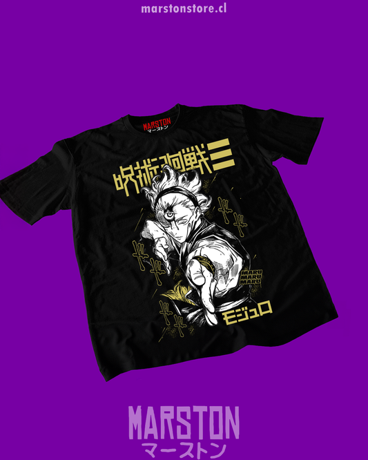 Polera negra Jujutsu Kaisen Modulo con diseño de Maru