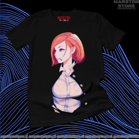 Polera negra Jujutsu Kaisen con diseño de Nobara Kugisaki