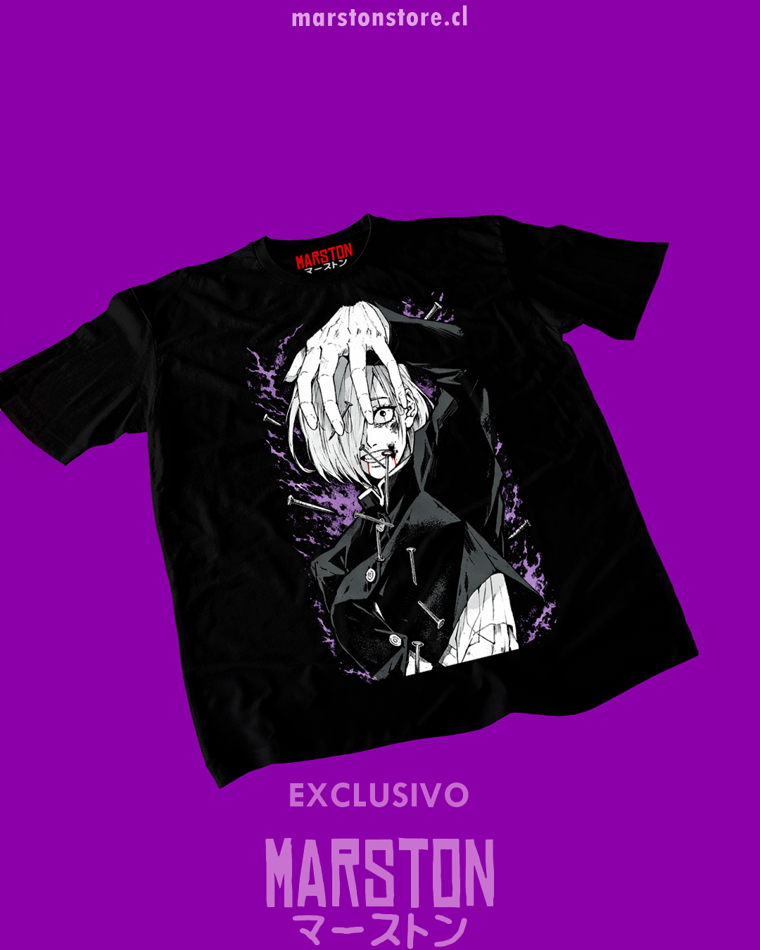 Polera negra Jujutsu Kaisen con diseño de Nobara Kugisaki