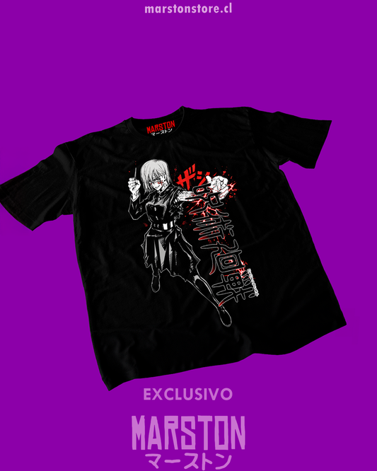 Polera negra Jujutsu Kaisen con diseño de Nobara Kugisaki