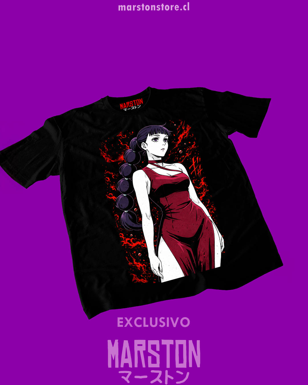 Polera negra Jujutsu Kaisen con diseño de Remi