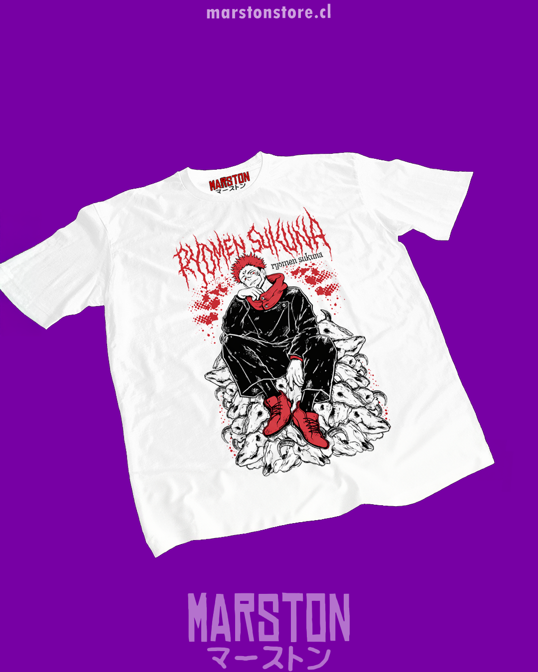 Polera blanca Jujutsu Kaisen con diseño de Ryomen Sukuna